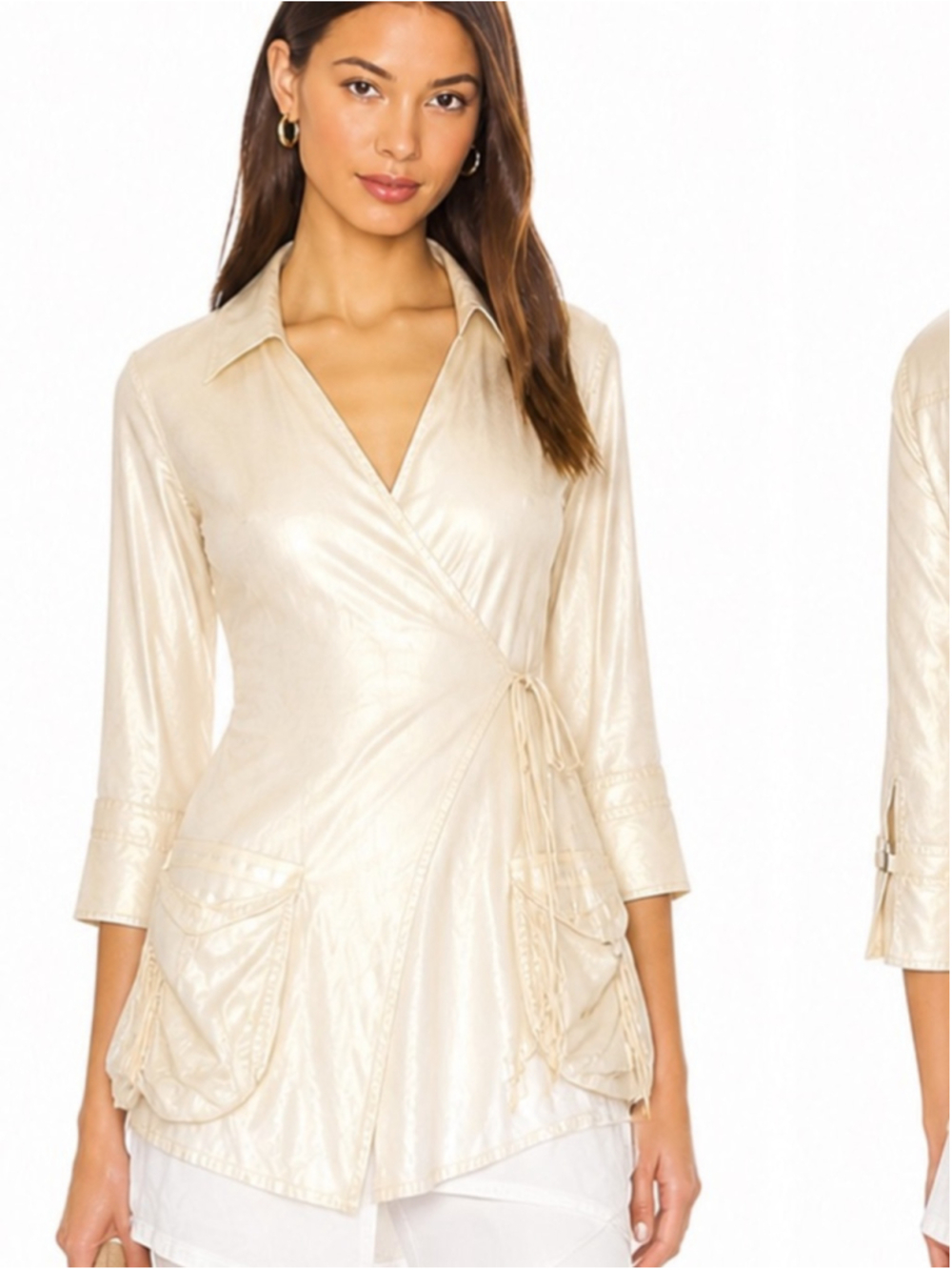 Beate Heymann Street Couture Metallic Layered Wrap Tunic Top Size 8